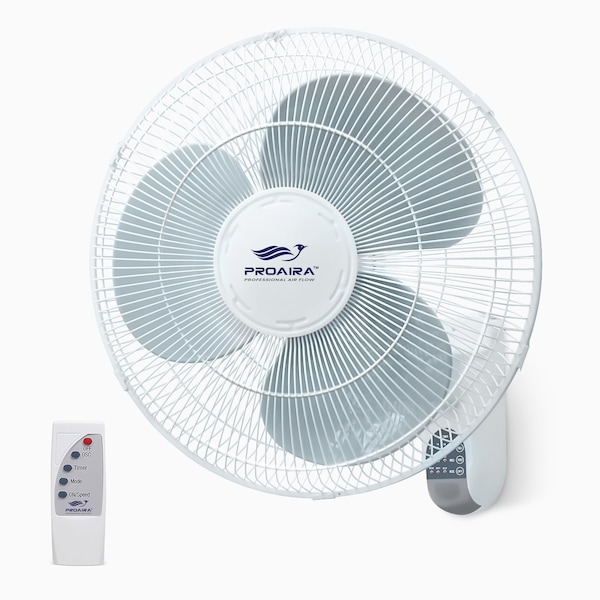Proaira 16-inch Wall-Mount Oscillating Fan w/Adjustable Tilt w/Remote and Timer, White WF16RW - main